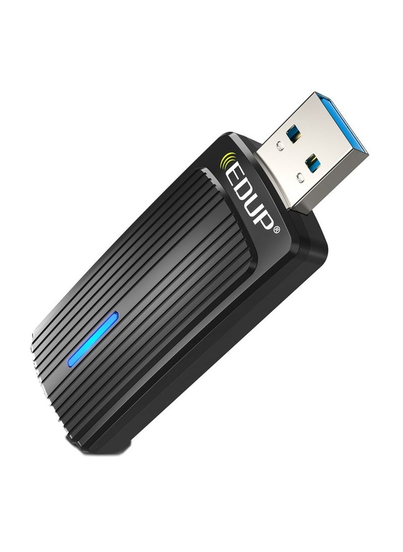 Porodo Dual Band WiFi6 USB Adapter with Additional USB A to Type- C Adaptor - Black