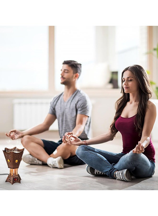 Electric Incense Burner Middle Eastern Style Tabletop Electric Censer Censer Metal Incense Burner for Home Office Yoga Spa Decor Copper (UK Plug)