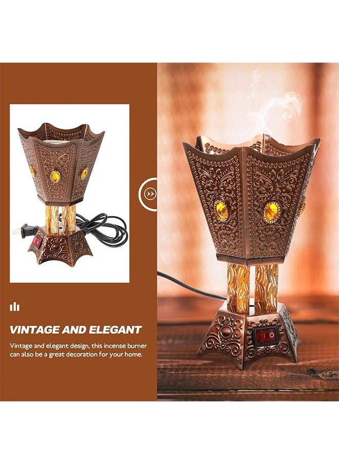 Electric Incense Burner Middle Eastern Style Tabletop Electric Censer Censer Metal Incense Burner for Home Office Yoga Spa Decor Copper (UK Plug)