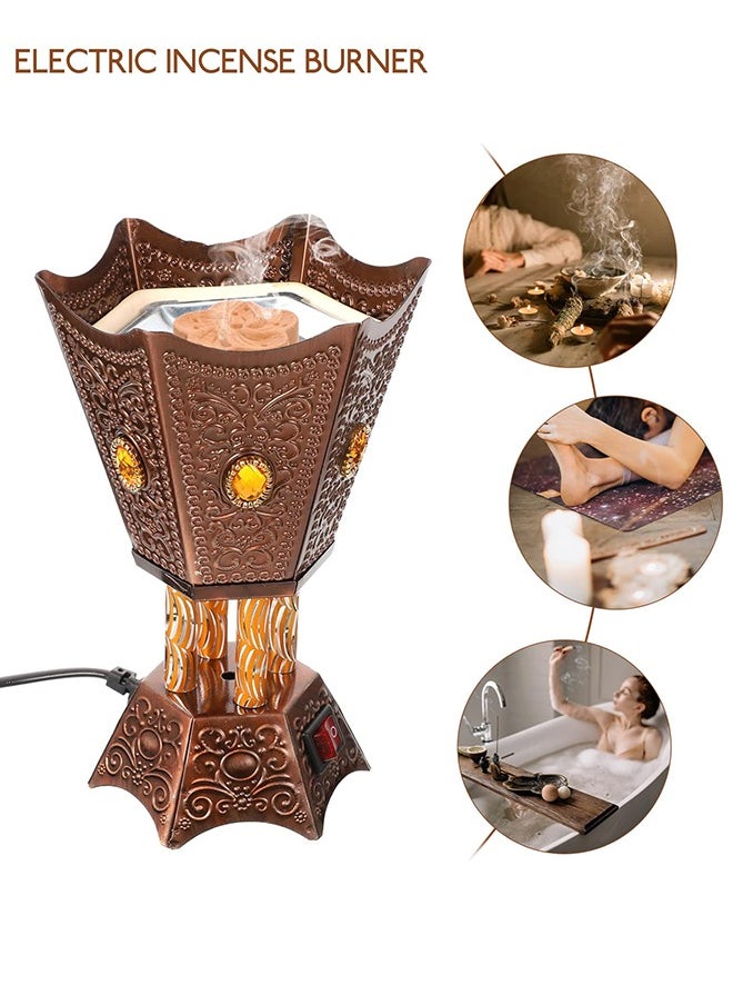 Electric Incense Burner Middle Eastern Style Tabletop Electric Censer Censer Metal Incense Burner for Home Office Yoga Spa Decor Copper (UK Plug)