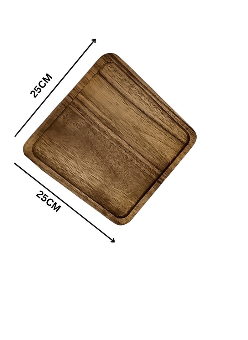 Liying Square Serving Oak Wooden Tray 25*25cm for Serving Beverages & Food on Bar, Living Room, Home, Dining Table