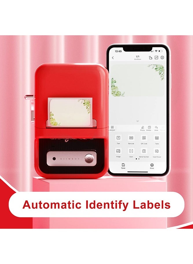 B21 Bluetooth Inkless Label Printer with 1 Roll 50*30mm White Label Sticker, Portable Thermal Label Maker with 20-50mm Print Width, Great for Supermarket, Retail Store Printing Barcods, Red