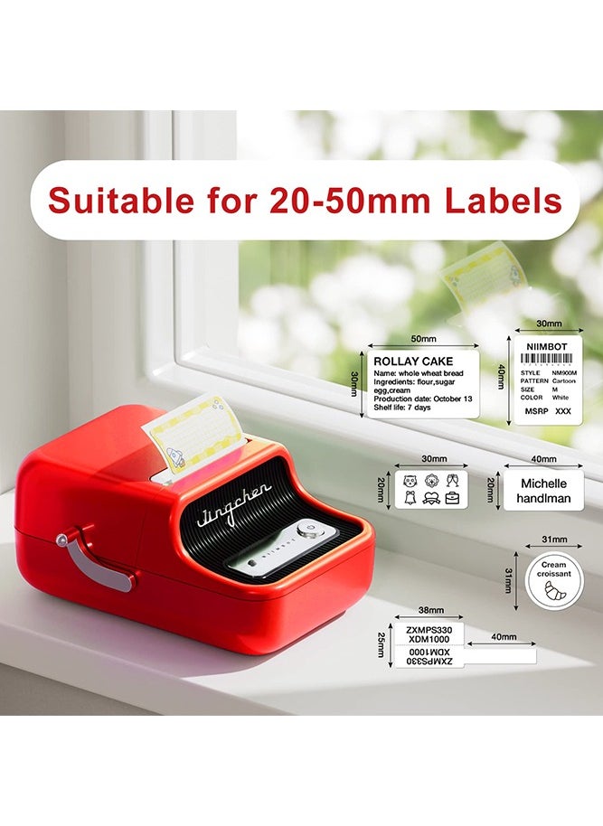 B21 Bluetooth Inkless Label Printer with 1 Roll 50*30mm White Label Sticker, Portable Thermal Label Maker with 20-50mm Print Width, Great for Supermarket, Retail Store Printing Barcods, Red