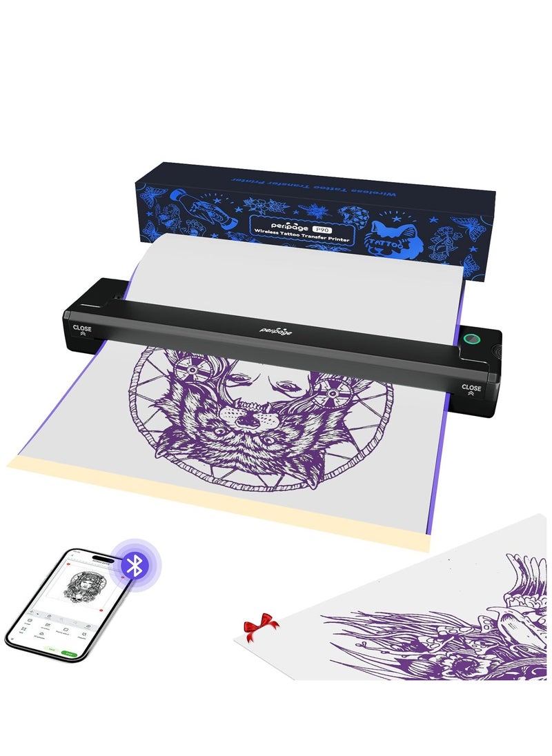 PeriPage P90 Wireless Tattoo Stencil Printer - Professional & Beginner Friendly, Bluetooth & USB Connectivity, Free Stencil Paper Included