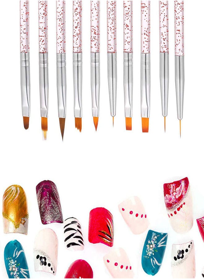 Nail Art Brush Set 10pcs Painting Drawing Pen Builder Flat Gradient Line UV Gel Acrylic Crystal Tips Design Nail Brushes Nail Art Design Painting Liner Pen Set Acrylic Nail Brush Kit