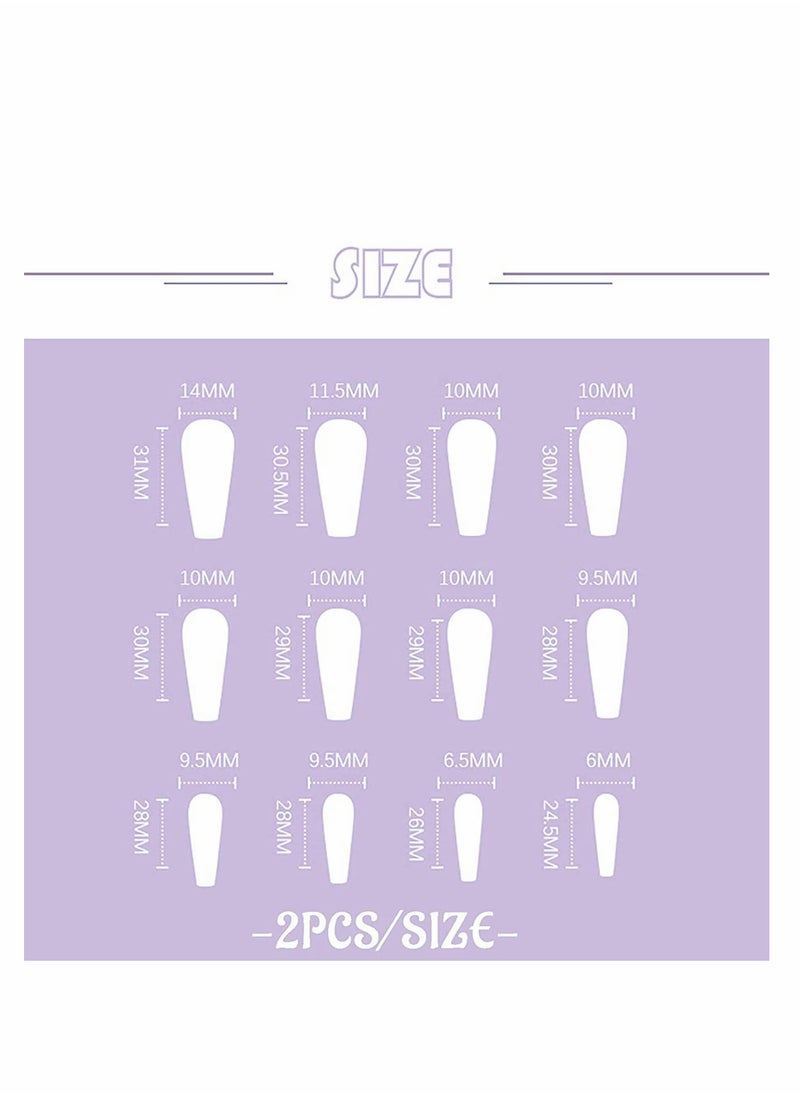 24PCS Press on Nails Medium Length French Tip Full Cover 3D Fake Coffin Nails Extension Tips for Women Girls Salons Nail Art Stickers and Decals Accessories DIY Nail Art (Pearl)