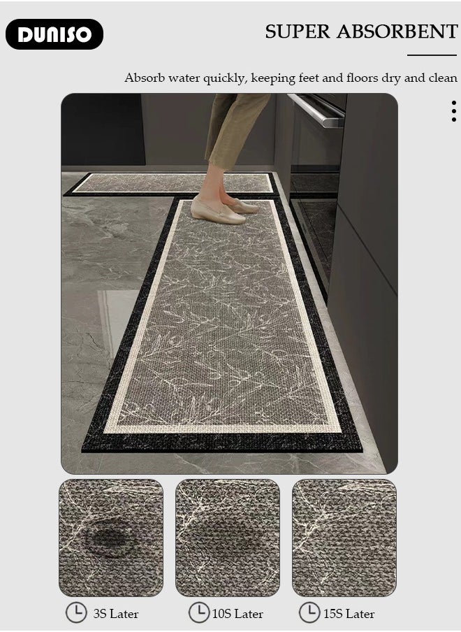 2 PCS  Kitchen Mats and Rugs Set , Non Slip Heavy Duty Standing Mat, Quick Dry Diatom Mud Floor Mat,  Extra Soft and Absorbent Floor Mats for  Kitchen, Bath, Office, Laundry(40*60cm+40*120cm)