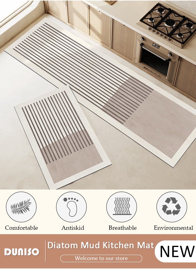 2 PCS  Kitchen Mats and Rugs Set , Non Slip Heavy Duty Standing Mat, Quick Dry Diatom Mud Floor Mat,  Extra Soft and Absorbent Floor Mats for  Kitchen, Bath, Office, Laundry(40*60cm+40*120cm)