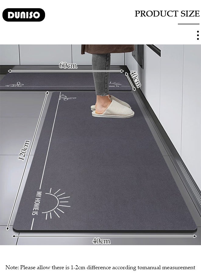 2 PCS  Kitchen Mats and Rugs Set , Non Slip Heavy Duty Standing Mat, Quick Dry Diatom Mud Floor Mat,  Extra Soft and Absorbent Floor Mats for  Kitchen, Bath, Office, Laundry(40*60cm+40*120cm)