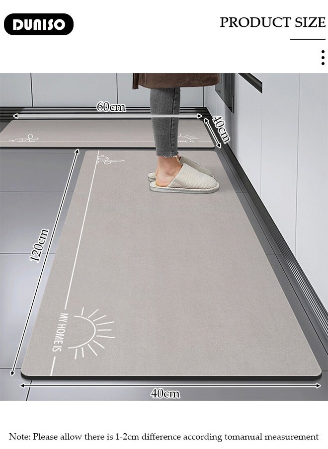 2 PCS  Kitchen Mats and Rugs Set , Non Slip Heavy Duty Standing Mat, Quick Dry Diatom Mud Floor Mat,  Extra Soft and Absorbent Floor Mats for  Kitchen, Bath, Office, Laundry(40*60cm+40*120cm)