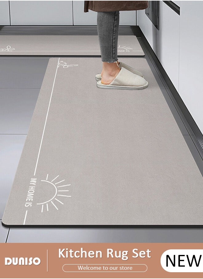 2 PCS  Kitchen Mats and Rugs Set , Non Slip Heavy Duty Standing Mat, Quick Dry Diatom Mud Floor Mat,  Extra Soft and Absorbent Floor Mats for  Kitchen, Bath, Office, Laundry(40*60cm+40*120cm)