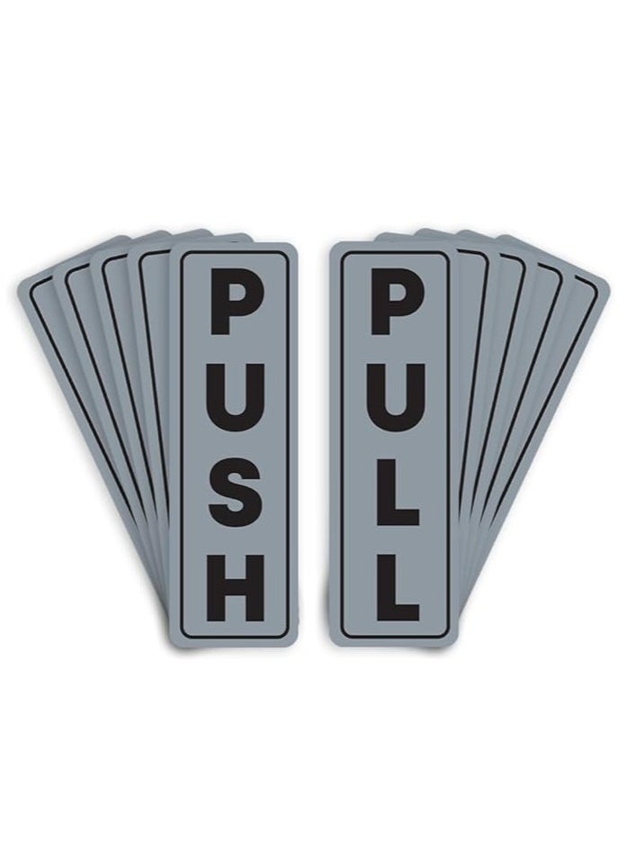 Push and Pull Door Sign Stickers for Restaurants, Bars, Hotel, Home, School, Coffee Shops - Self-Adhesive - Easy Installation, Vinyl - 60mm x 190mm (Silver), Set of 10