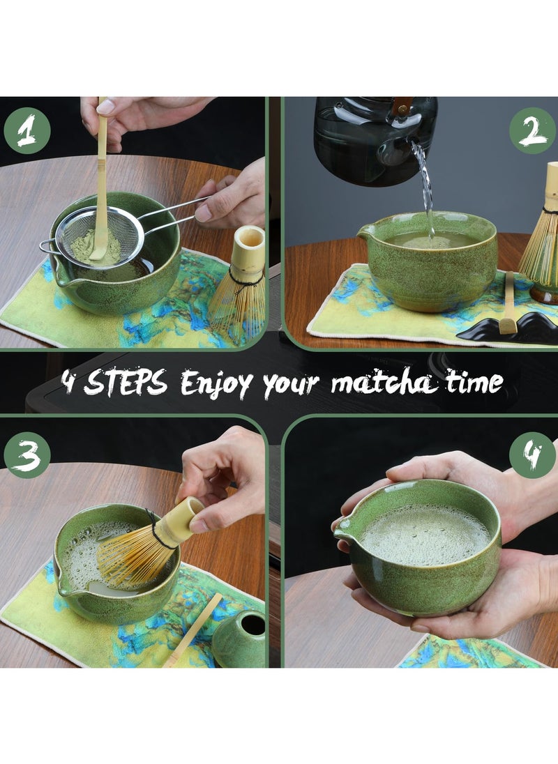 7-Piece Japanese Matcha Tea Set – Includes Matcha Bowl, Bamboo Whisk, Scoop, Whisk Holder, Stainless Steel Tea Sifter and More