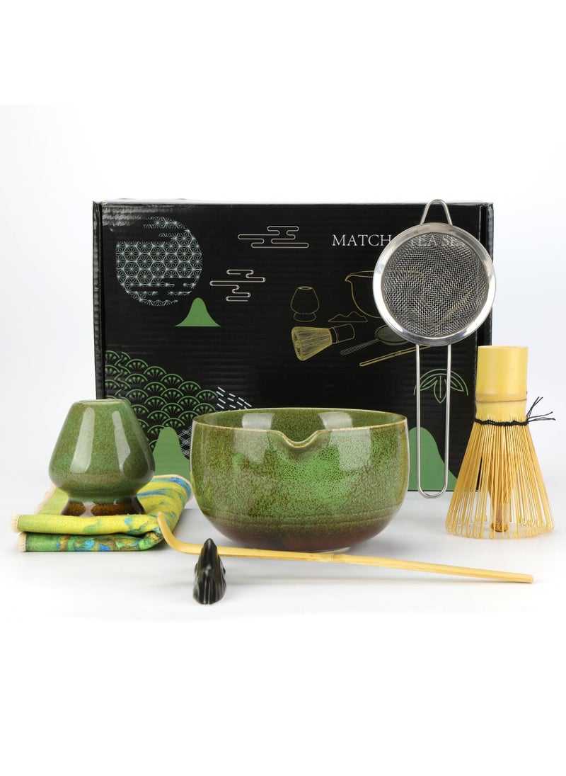 7-Piece Japanese Matcha Tea Set – Includes Matcha Bowl, Bamboo Whisk, Scoop, Whisk Holder, Stainless Steel Tea Sifter and More