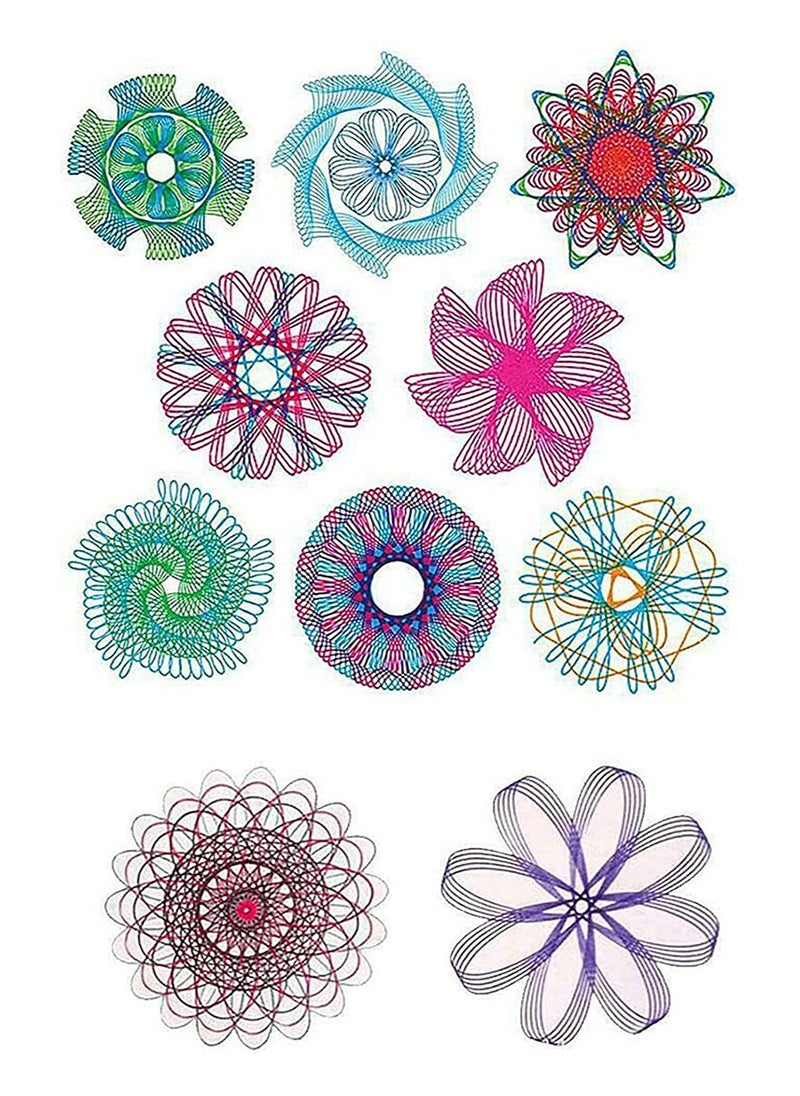 Magic Variety Flower Ruler SetMulti-Function Diy Magic Puzzle Gear SetSpiral Flower Interlocking Gear Toys for Kids ArtMandala Shape Stencil (4PCS)