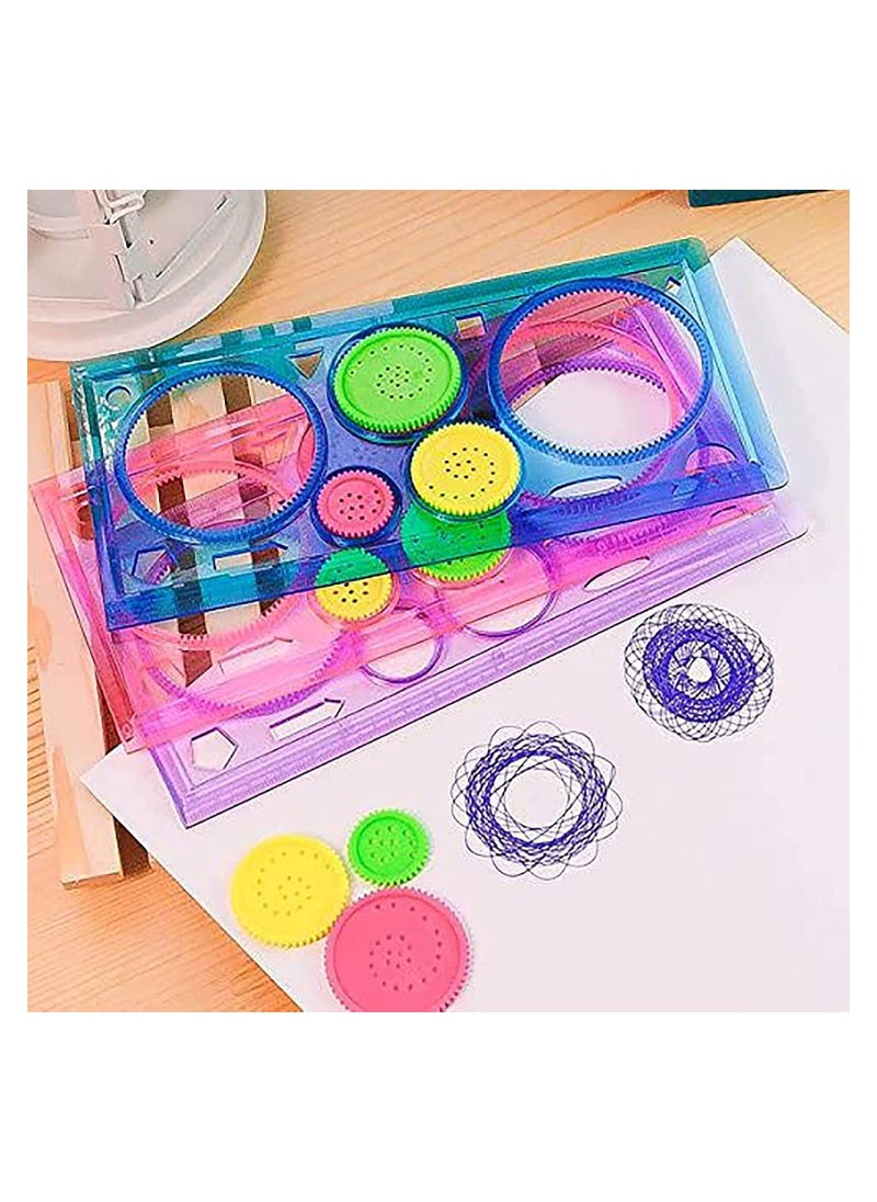 Magic Variety Flower Ruler SetMulti-Function Diy Magic Puzzle Gear SetSpiral Flower Interlocking Gear Toys for Kids ArtMandala Shape Stencil (4PCS)