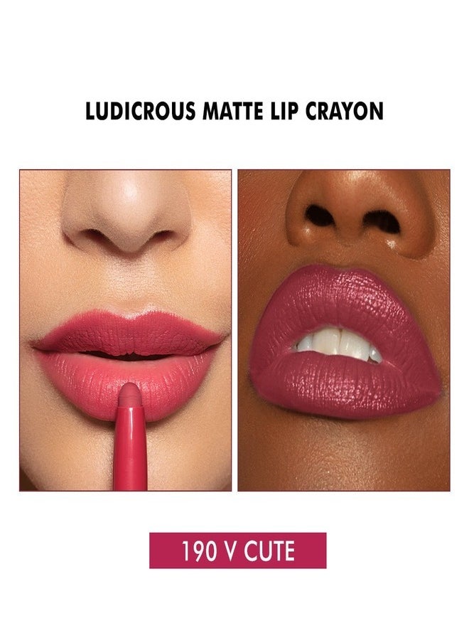 Milani Ludicrous Matte Lip Crayon Long Lasting Cream-to-Matte Lip Color, Matte Lip Color Stock With Glide-On Formula, Vegan & Cruelty-Free ( 190 V Cute) 1.4g