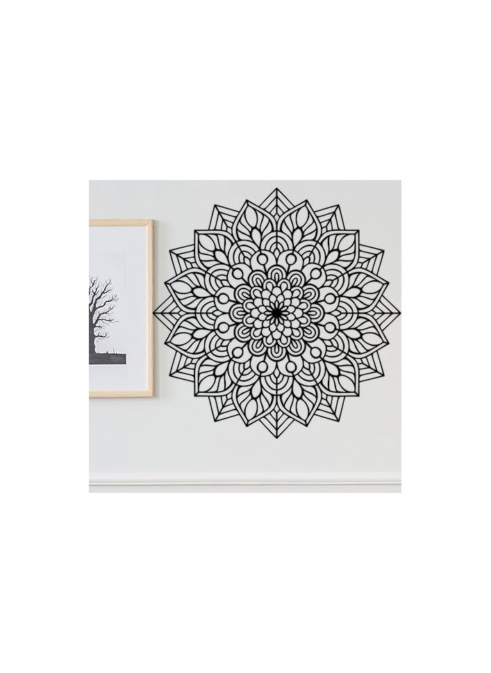Wooden Wall Art With Self Adhesive Base - Black (Mandala Flower)