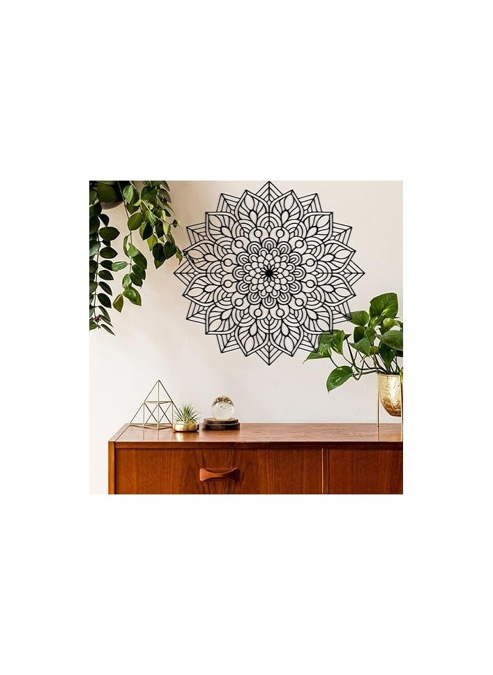 Wooden Wall Art With Self Adhesive Base - Black (Mandala Flower)