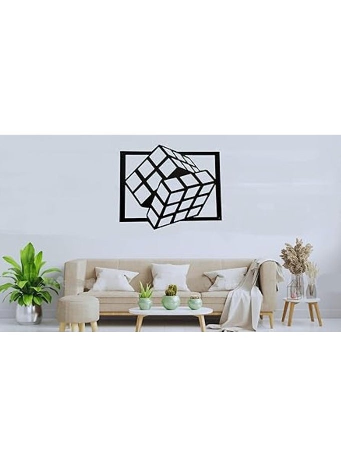 Wooden Wall Art With Self Adhesive Base - Black (Rubik's Cube)