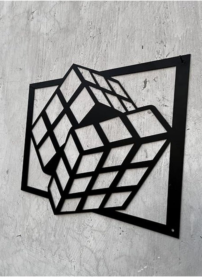 Wooden Wall Art With Self Adhesive Base - Black (Rubik's Cube)