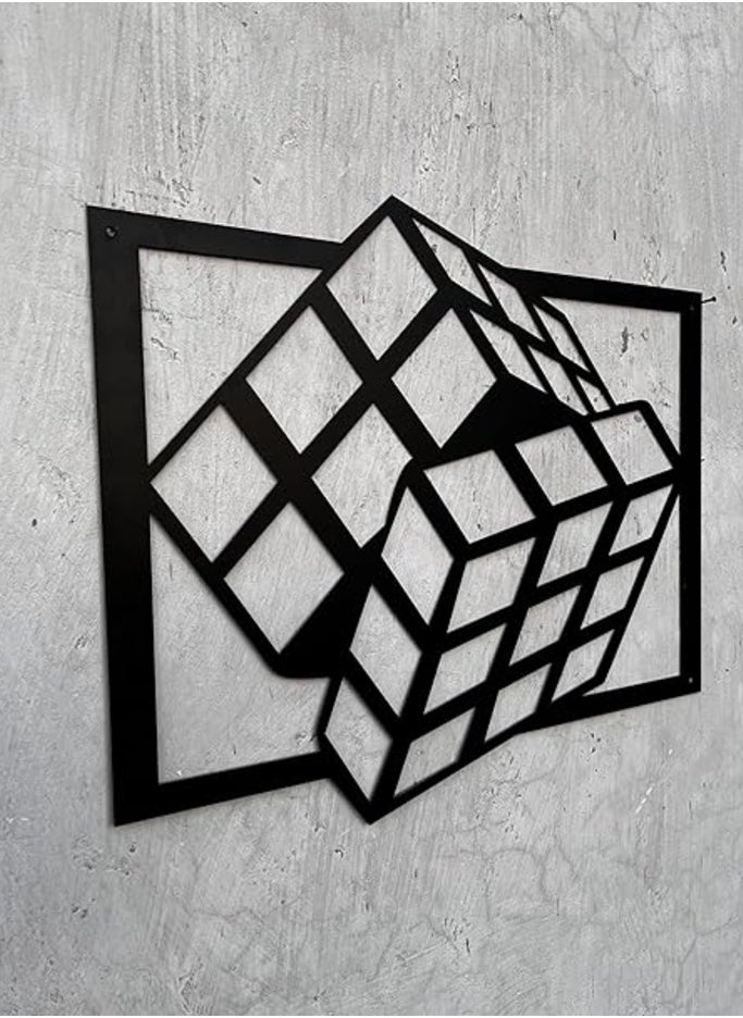Wooden Wall Art With Self Adhesive Base - Black (Rubik's Cube)