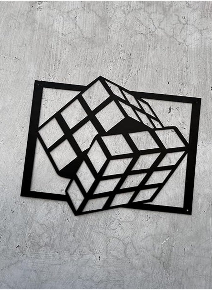 Wooden Wall Art With Self Adhesive Base - Black (Rubik's Cube)