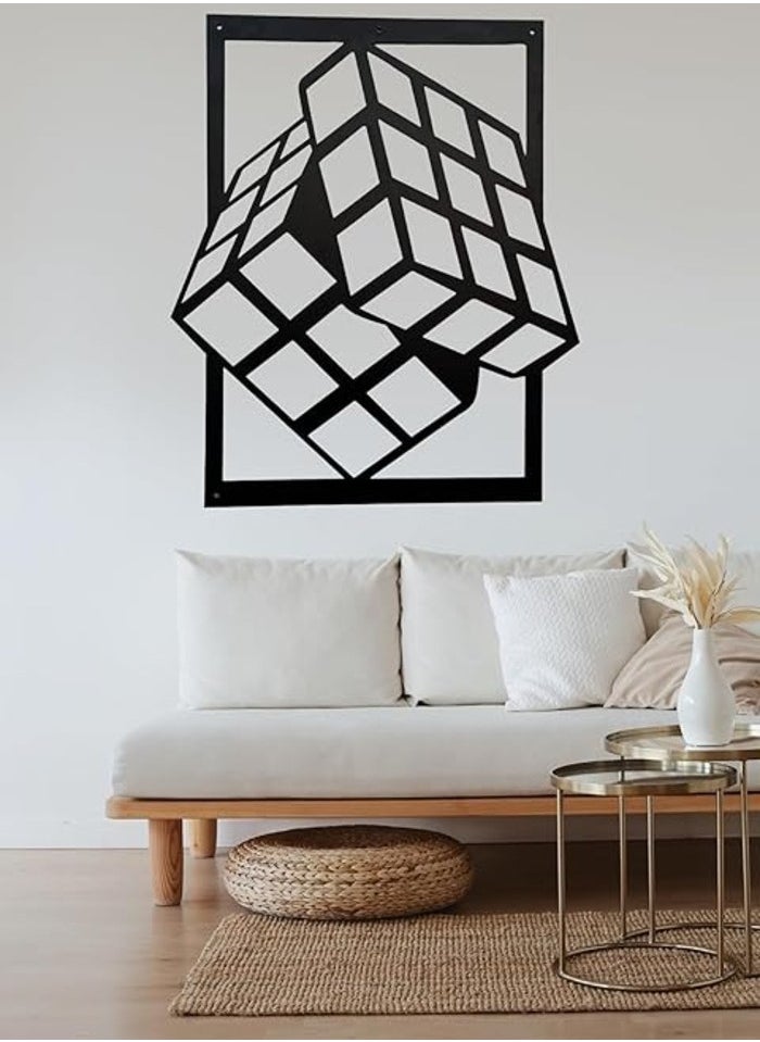 Wooden Wall Art With Self Adhesive Base - Black (Rubik's Cube)