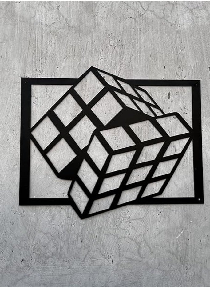 Wooden Wall Art With Self Adhesive Base - Black (Rubik's Cube)