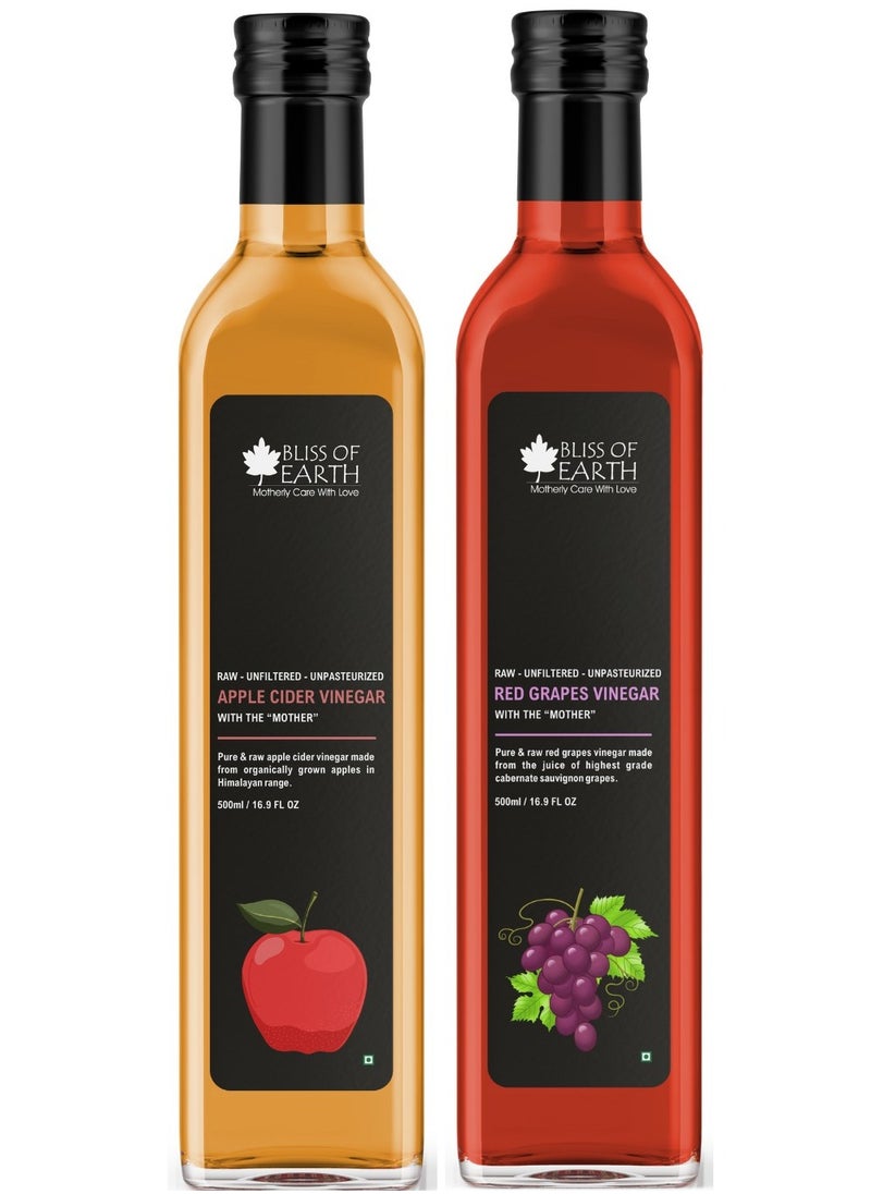 Himalayan Apple Cider Vinegar and Red Grapes Vinegar With Mother of Vinegar Raw Unfiltered and Unpasteurized 500ml Each