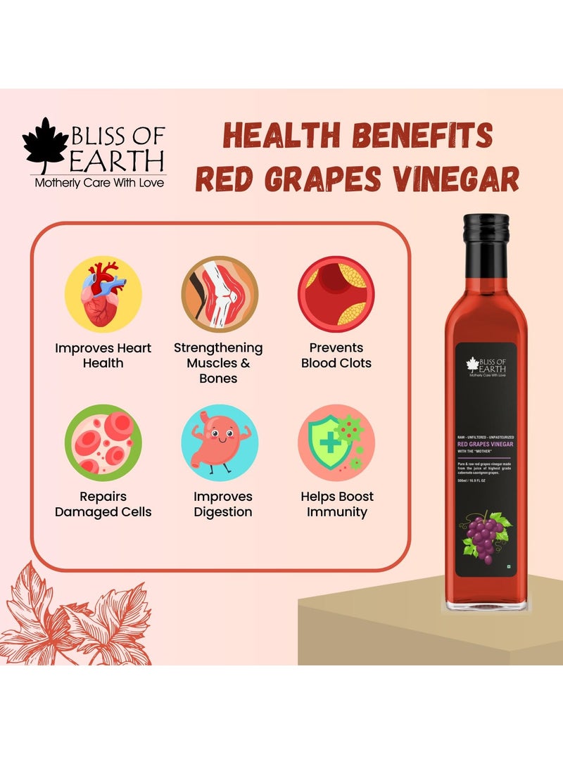 Himalayan Apple Cider Vinegar and Red Grapes Vinegar With Mother of Vinegar Raw Unfiltered and Unpasteurized 500ml Each