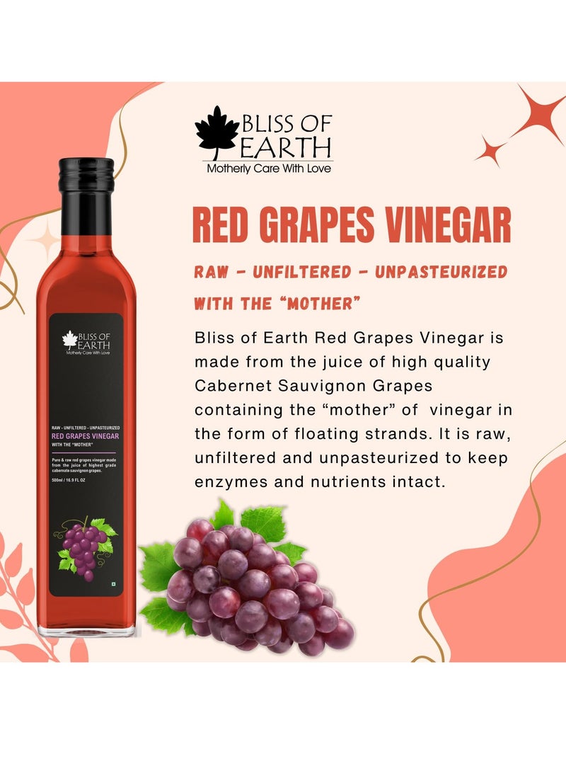 Himalayan Apple Cider Vinegar and Red Grapes Vinegar With Mother of Vinegar Raw Unfiltered and Unpasteurized 500ml Each