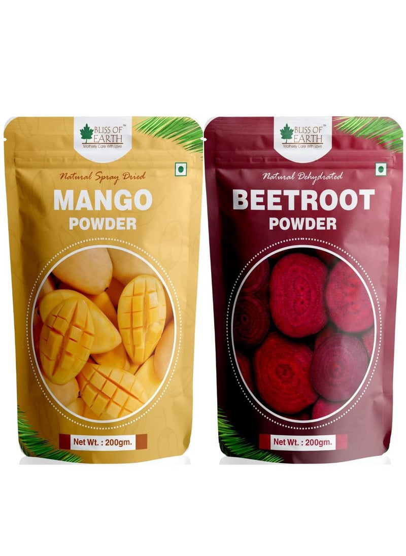 200gm Mango Powder & 200gm Beetroot Powder Natural Spray Dried Vitamins A C K And E Rich Combo