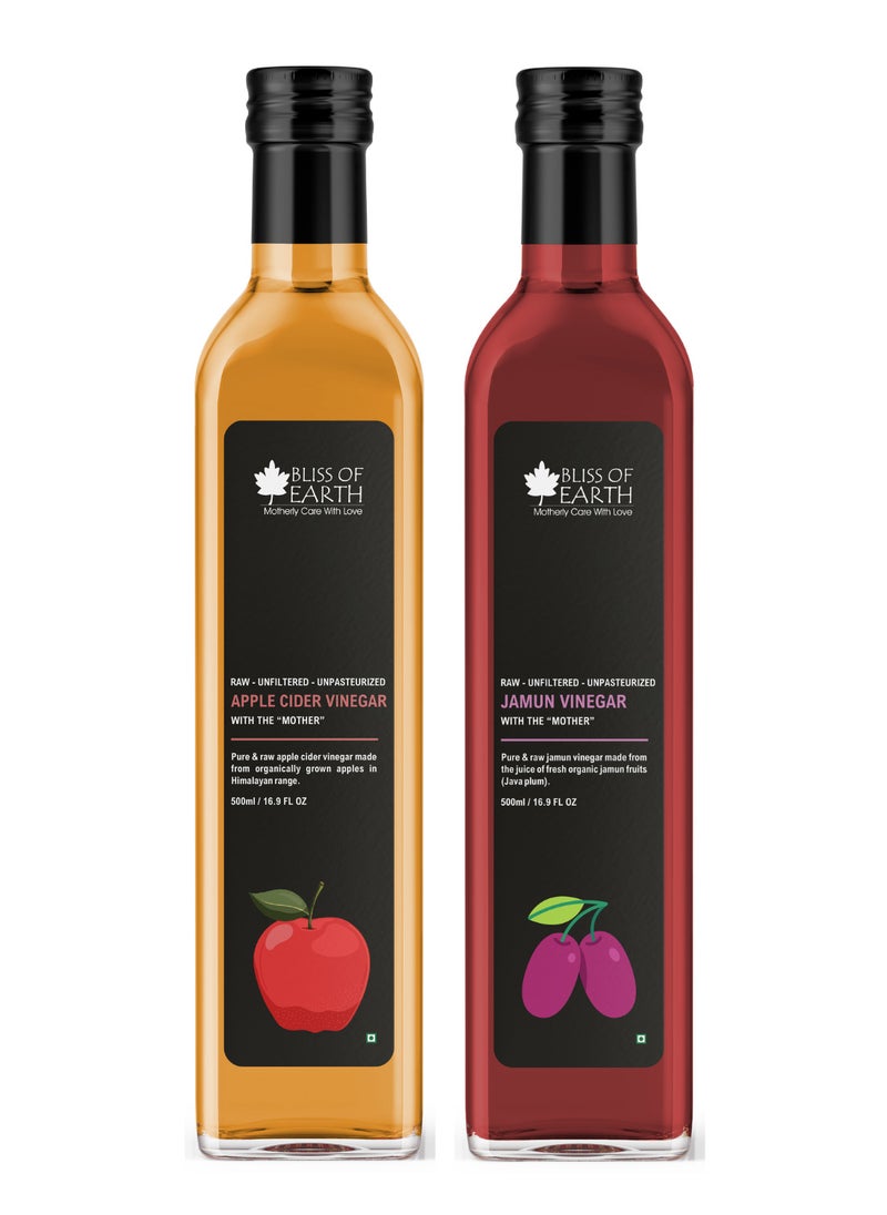 Organic Himalayan Apple Cider Vinegar and Jamun Vinegar with Mother of Raw Unfiltered and Unpasteurized Vinegar 500ml Each