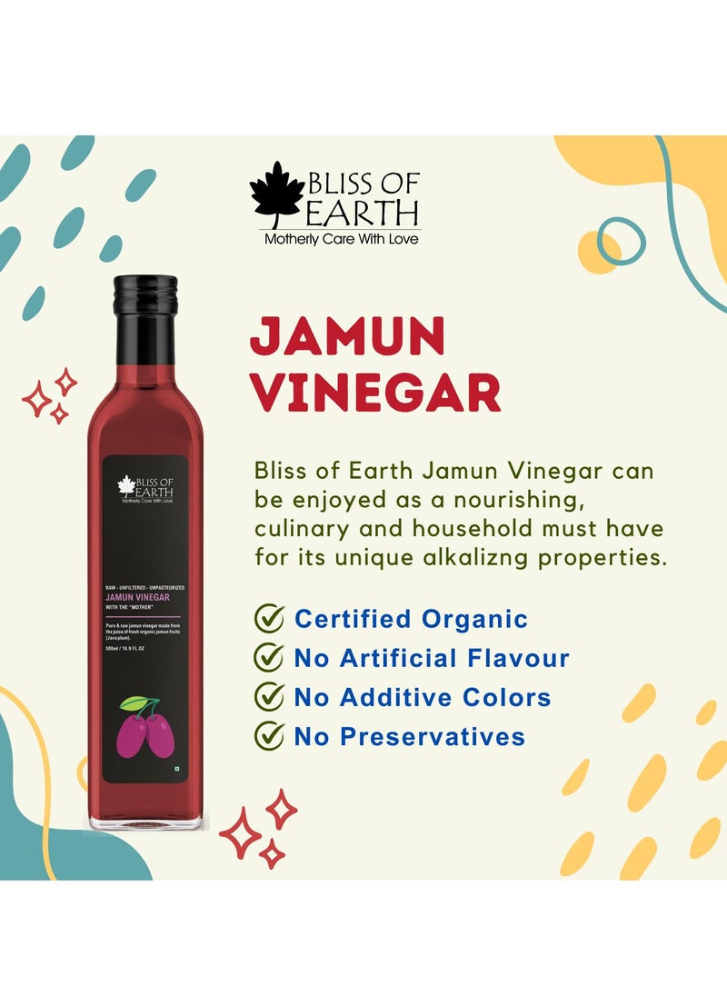 Organic Himalayan Apple Cider Vinegar and Jamun Vinegar with Mother of Raw Unfiltered and Unpasteurized Vinegar 500ml Each