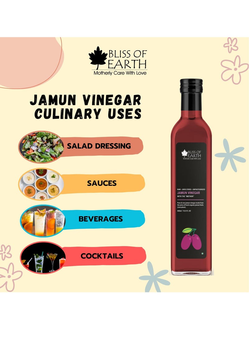 Organic Himalayan Apple Cider Vinegar and Jamun Vinegar with Mother of Raw Unfiltered and Unpasteurized Vinegar 500ml Each