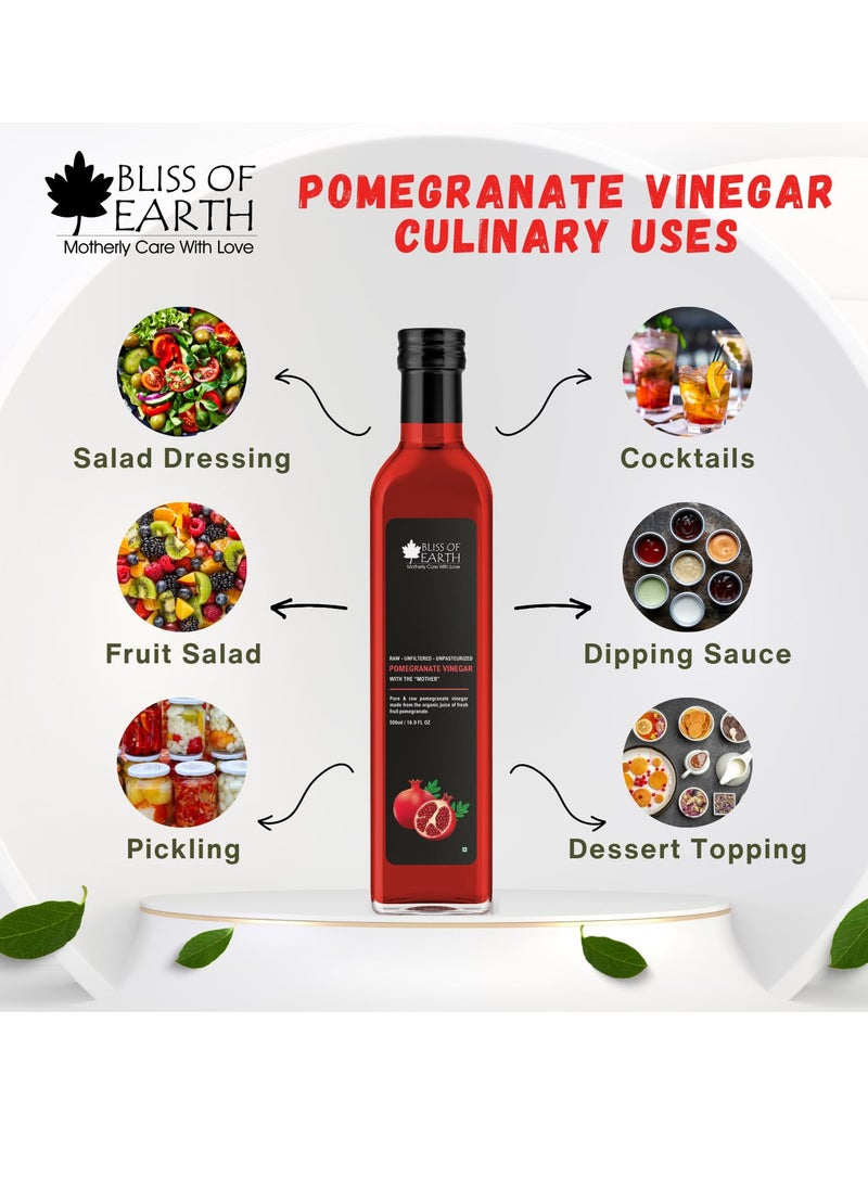 Raw Pomegranate Vinegar With Mother Unfiltered Anar Ka Sirka For Cooking Healhty Digestion & Metabolism 500ml Pack of 2