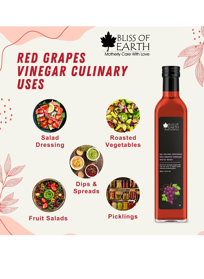 Raw Red Wine Vinegar With Mother Unfiltered Red Grapes Vinegar For Cooking Salad Dressings and Marinating Fresh or Grilled Vegetables 500ml Pack of 2