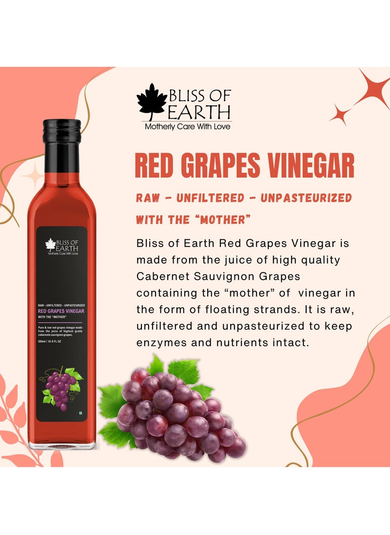 Raw Red Wine Vinegar With Mother Unfiltered Red Grapes Vinegar For Cooking Salad Dressings and Marinating Fresh or Grilled Vegetables 500ml Pack of 2