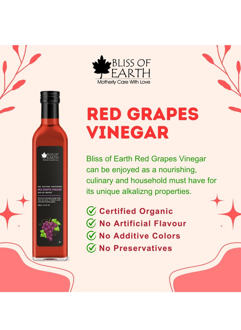 Raw Red Wine Vinegar With Mother Unfiltered Red Grapes Vinegar For Cooking Salad Dressings and Marinating Fresh or Grilled Vegetables 500ml Pack of 2