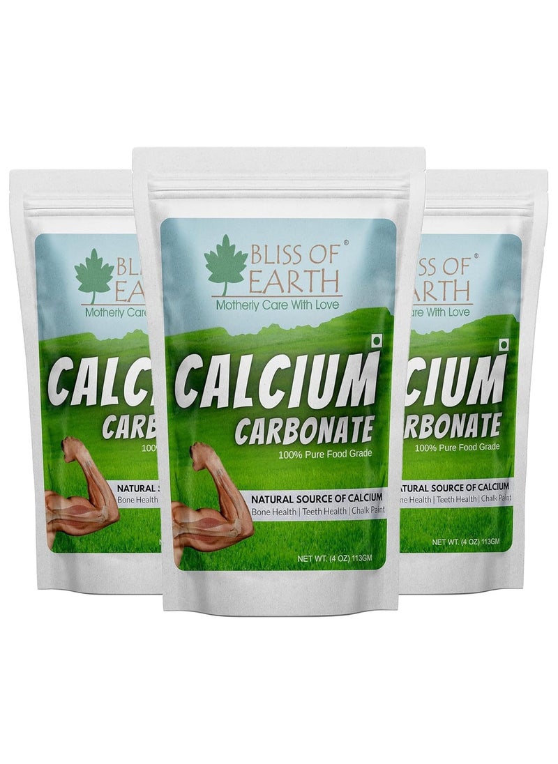 Bliss of Earth 4 oz Calcium Carbonate Powder Food Grade For Strong Bones & Teeth Natural Antacid 113GM Pack of 3