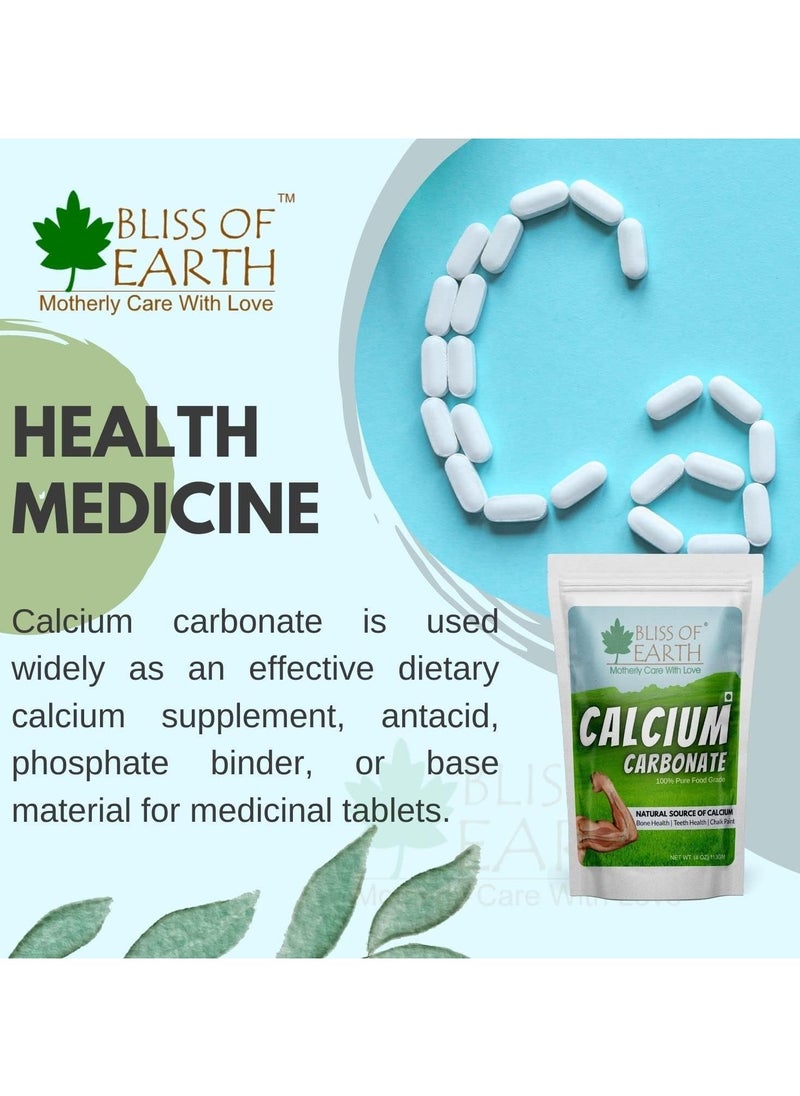 Bliss of Earth 4 oz Calcium Carbonate Powder Food Grade For Strong Bones & Teeth Natural Antacid 113GM Pack of 3