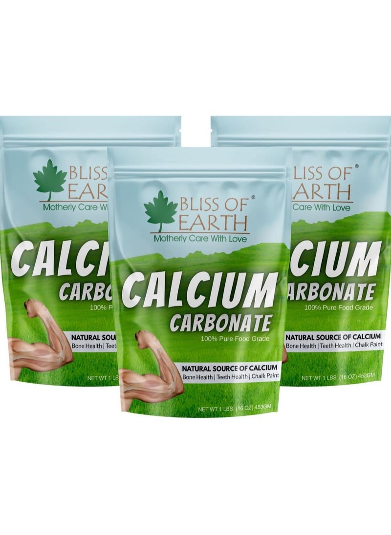 Bliss of Earth Calcium Carbonate Powder Food Grade For Strong Bones and Teeth Natural Antacid 453GM Pack of 3