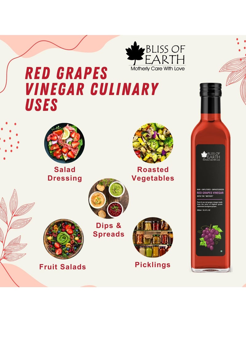 Red Grapes Vinegar and Jamun Java Plum Vinegar With Mother Unfiltered For Cooking Salad Dressings and Marinating Fresh or Grilled Vegetables 500ml Each