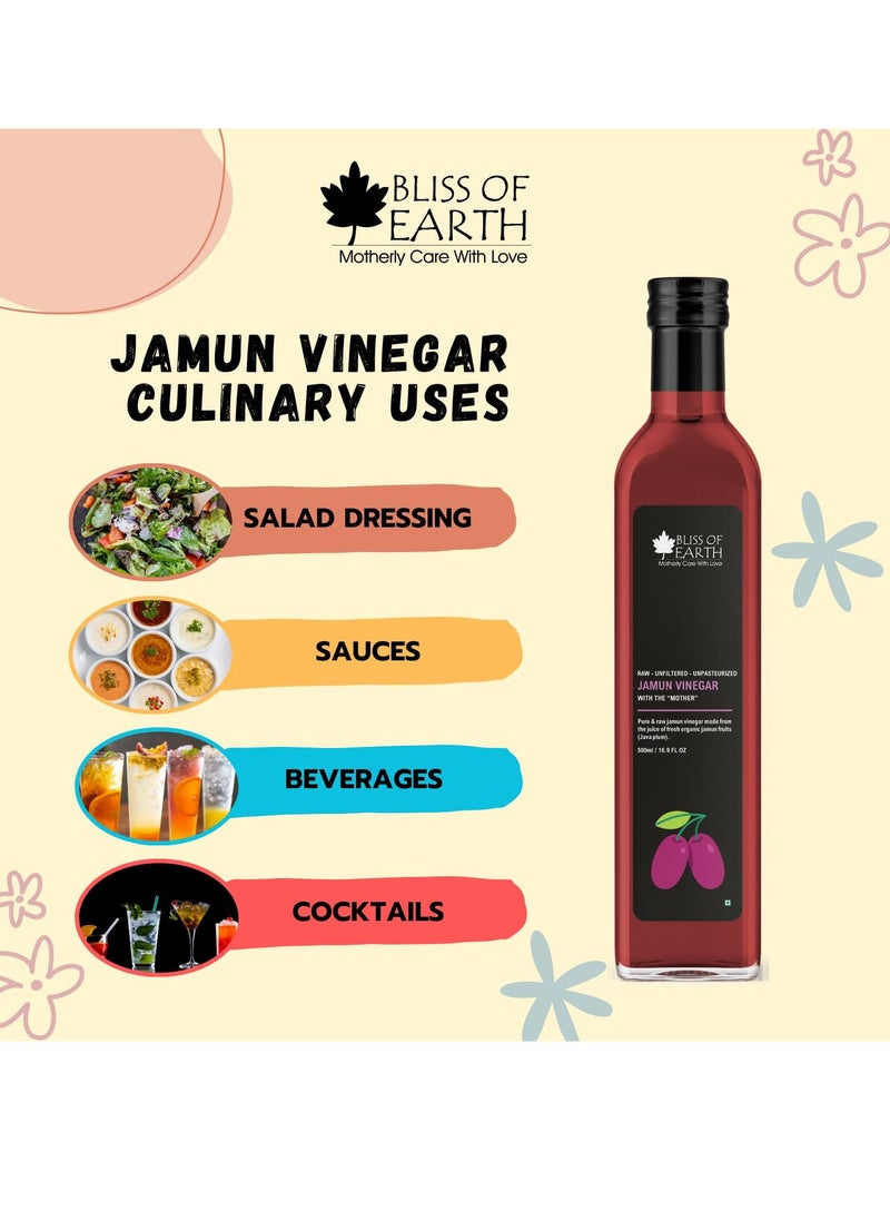 Red Grapes Vinegar and Jamun Java Plum Vinegar With Mother Unfiltered For Cooking Salad Dressings and Marinating Fresh or Grilled Vegetables 500ml Each
