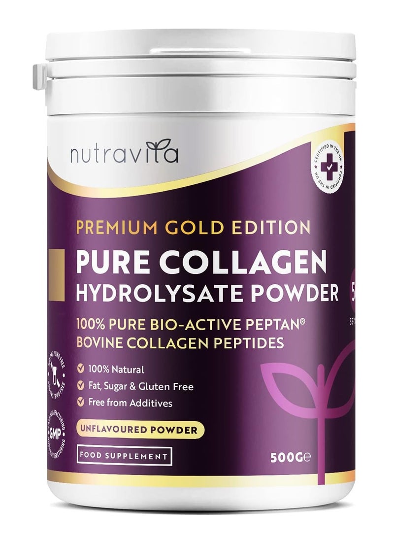 Collagen Powder 500g - Premium Gold Standard Bovine- 50 Servings - Collagen Peptides Supplement with 8 Essential Amino Acids - Made in The UK by Nutravita