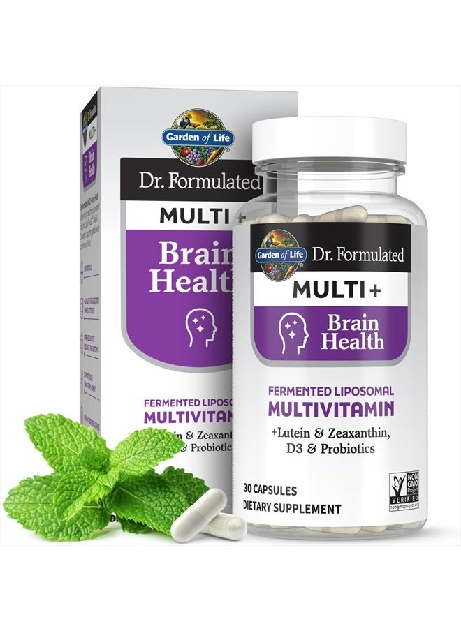 Dr Formulated Multi+ Brain Health, Fermented Liposomal Multivitamin + Lutein & Zeaxanthin, Vitamin D3 & Probiotics - Memory & Focus Support, Digestive & Immune Health, 30 Capsules