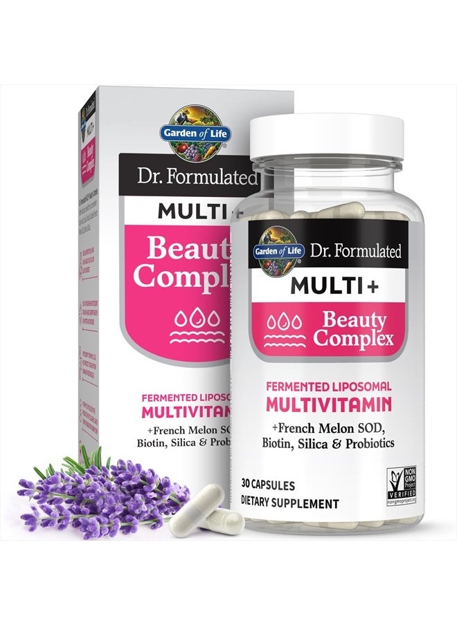 Dr Formulated Multi+ Beauty Complex Fermented Liposomal Multivitamin Plus Hair Skin and Nails Vitamins, French Melon SOD, Biotin & Probiotics, 30 Capsules, Supplement for Women & Men