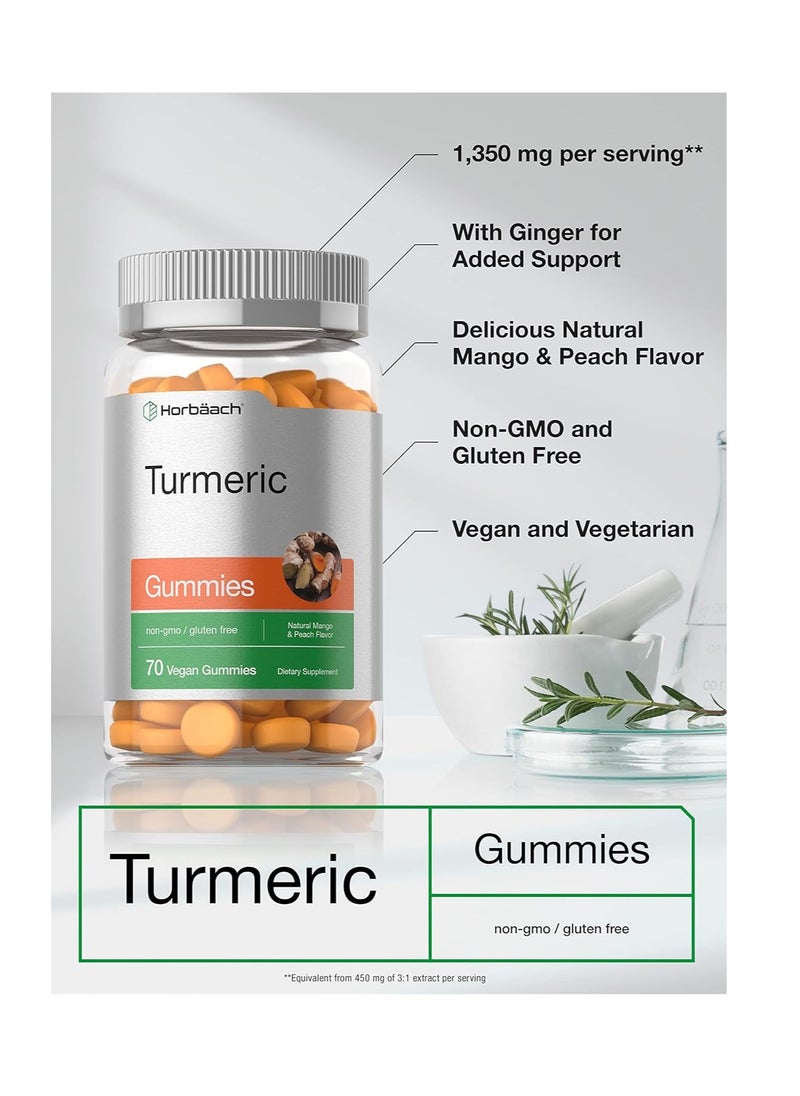 Horbäach Turmeric Curcumin Gummies with Ginger | 90 Count | Mango & Peach Flavor | Vegan Non-GMO & Gluten Free Supplement