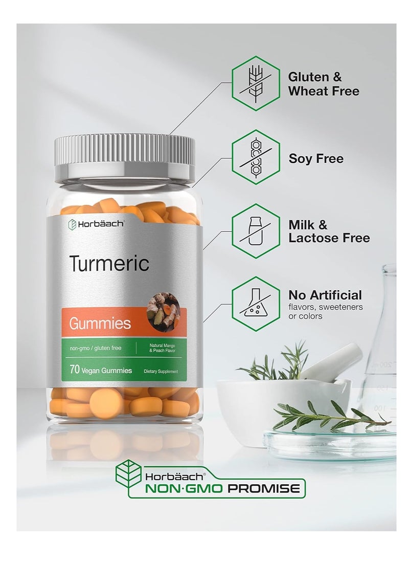 Horbäach Turmeric Curcumin Gummies with Ginger | 90 Count | Mango & Peach Flavor | Vegan Non-GMO & Gluten Free Supplement